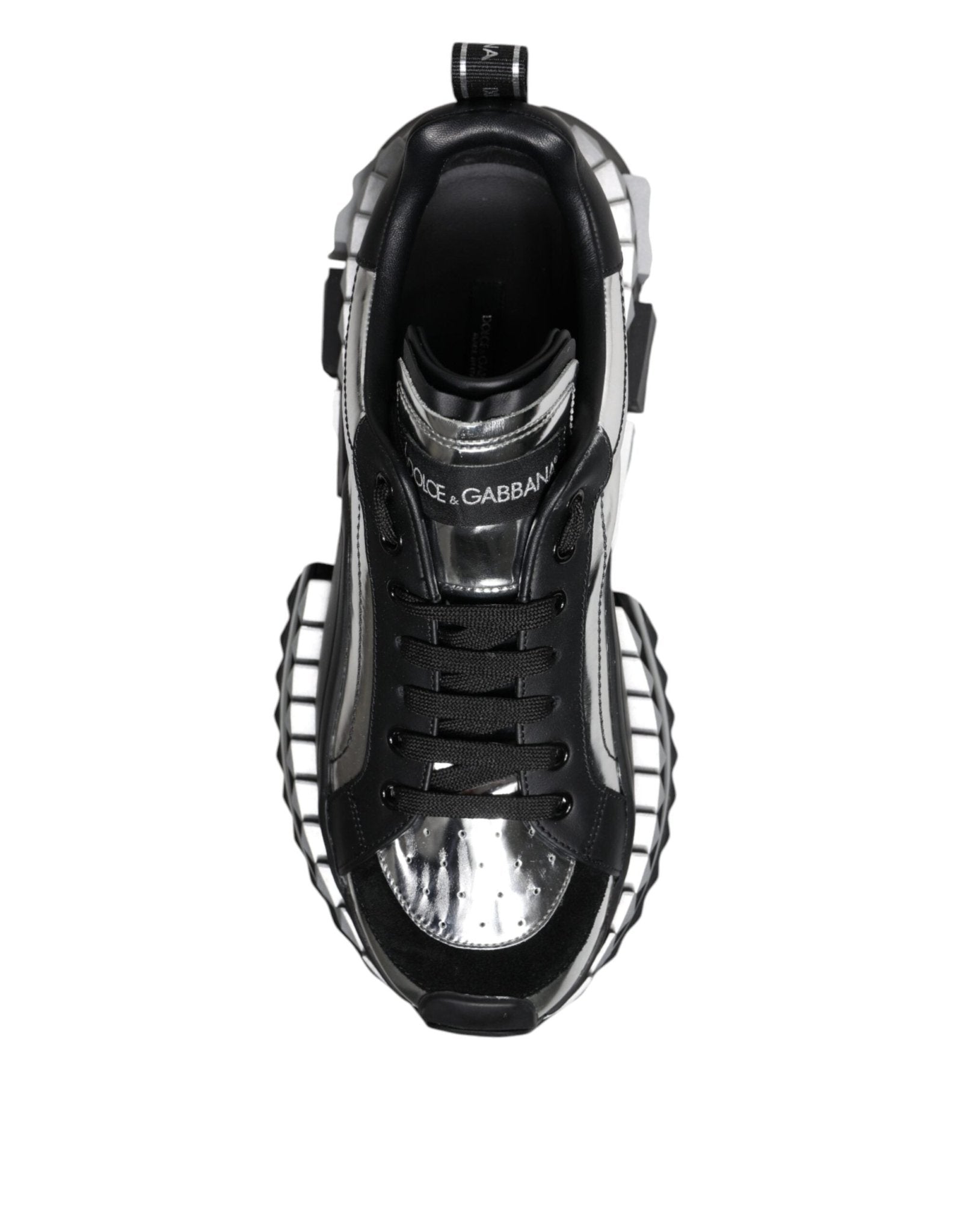 Dolce & Gabbana Black Silver SUPER KING Leather Sneaker Shoes - SMARTMARTNZ