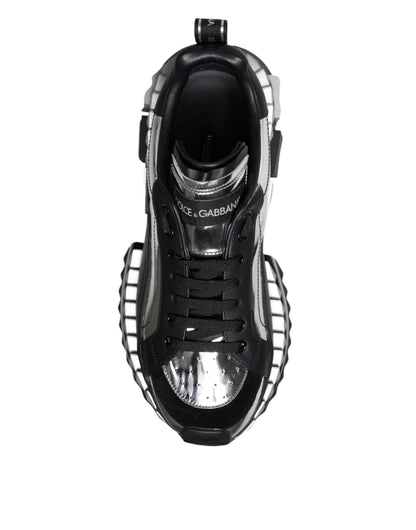 Dolce & Gabbana Black Silver SUPER KING Leather Sneaker Shoes - SMARTMARTNZ