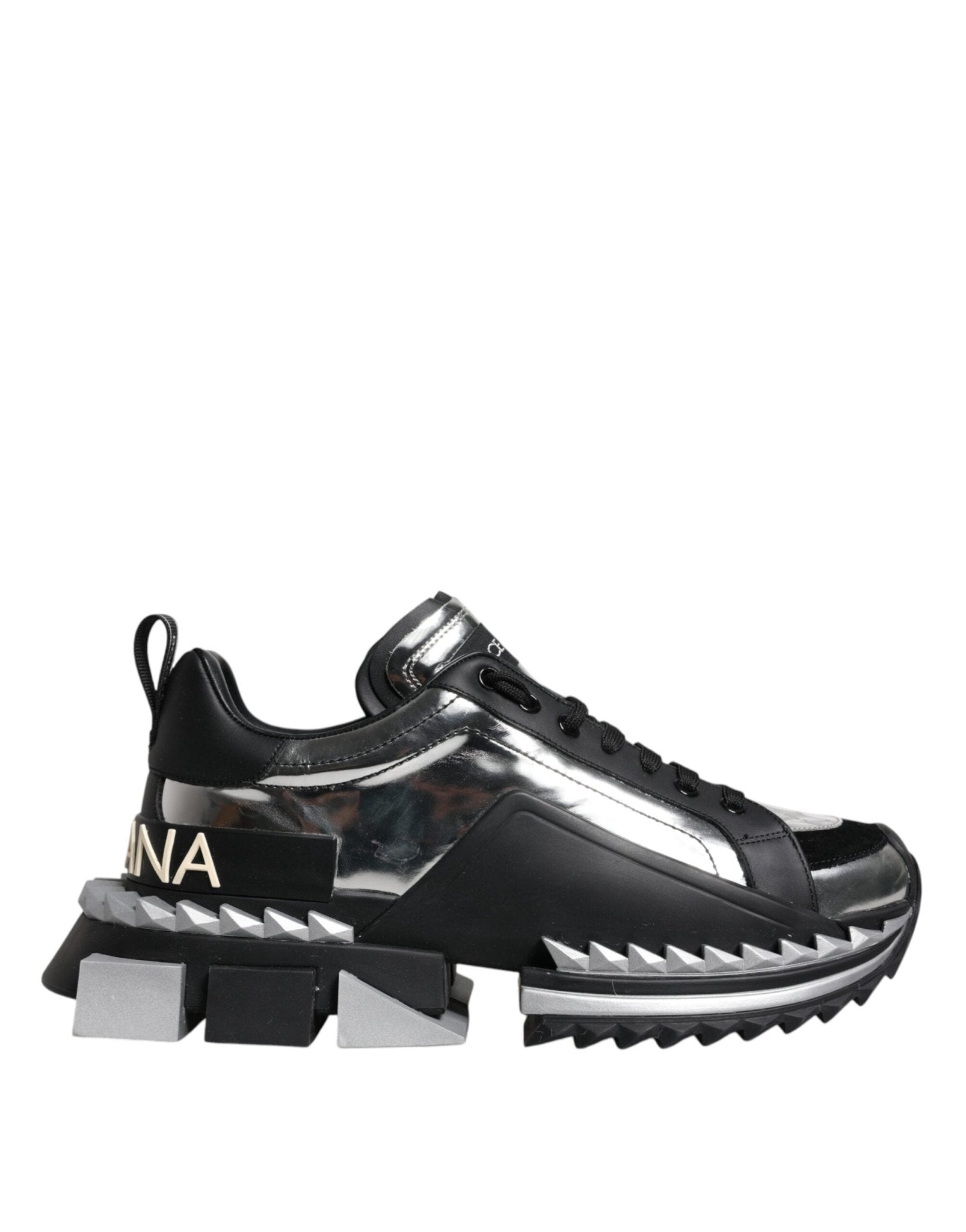 Dolce & Gabbana Black Silver SUPER KING Leather Sneaker Shoes - SMARTMARTNZ