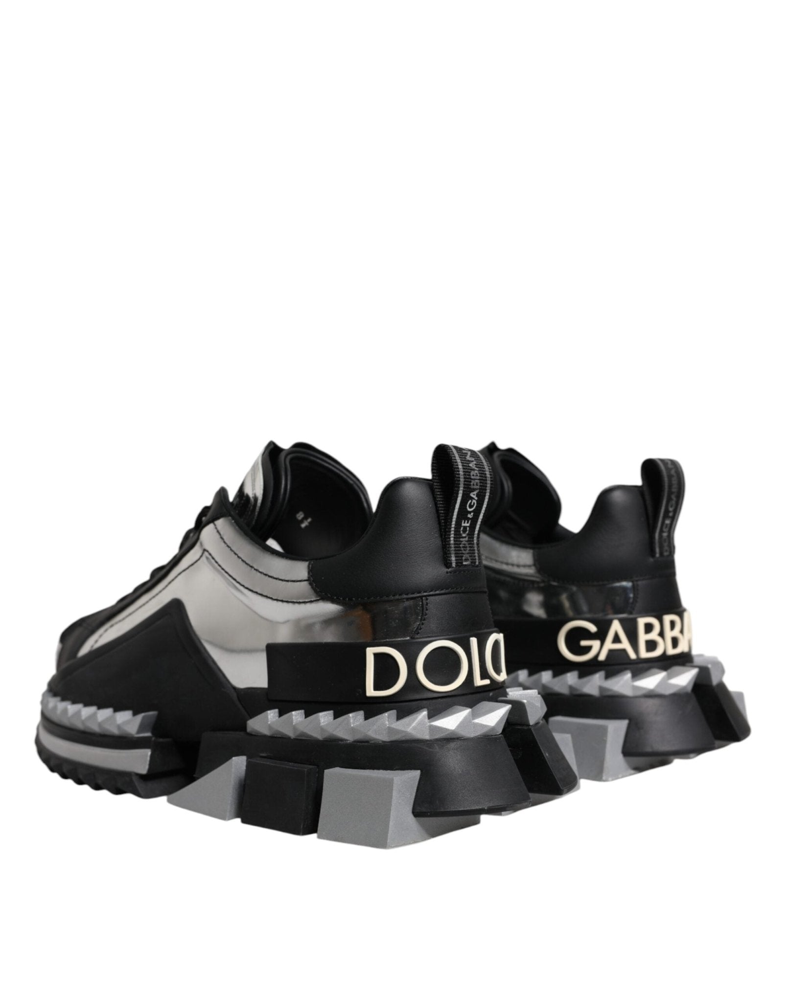 Dolce & Gabbana Black Silver SUPER KING Leather Sneaker Shoes - SMARTMARTNZ