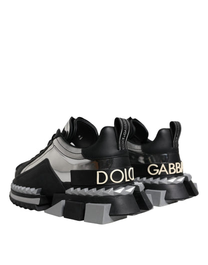Dolce & Gabbana Black Silver SUPER KING Leather Sneaker Shoes - SMARTMARTNZ