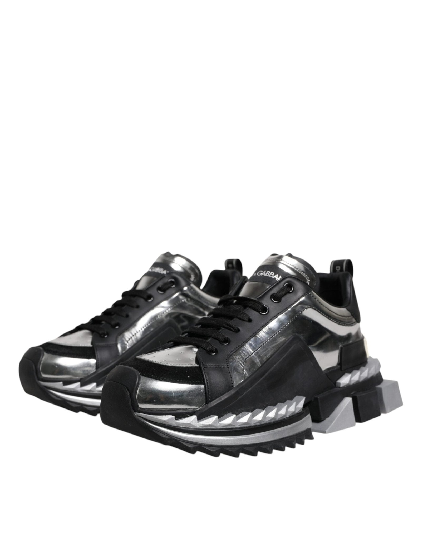 Dolce & Gabbana Black Silver SUPER KING Leather Sneaker Shoes - SMARTMARTNZ