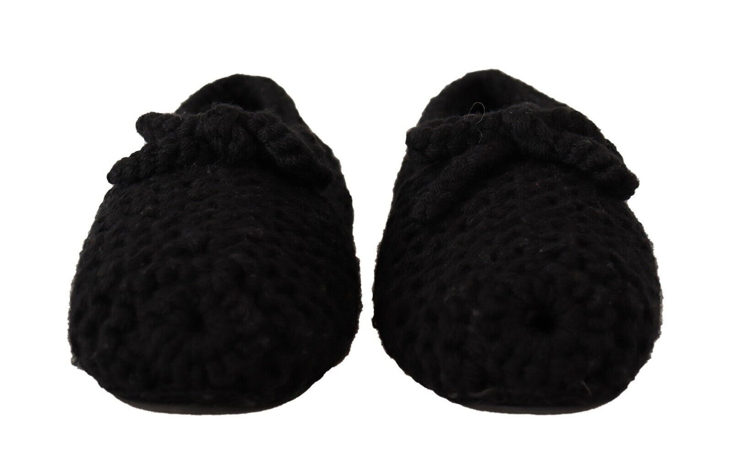 Dolce & Gabbana Black Slip On Ballerina Flats Wool Knit Shoes - SMARTMARTNZ