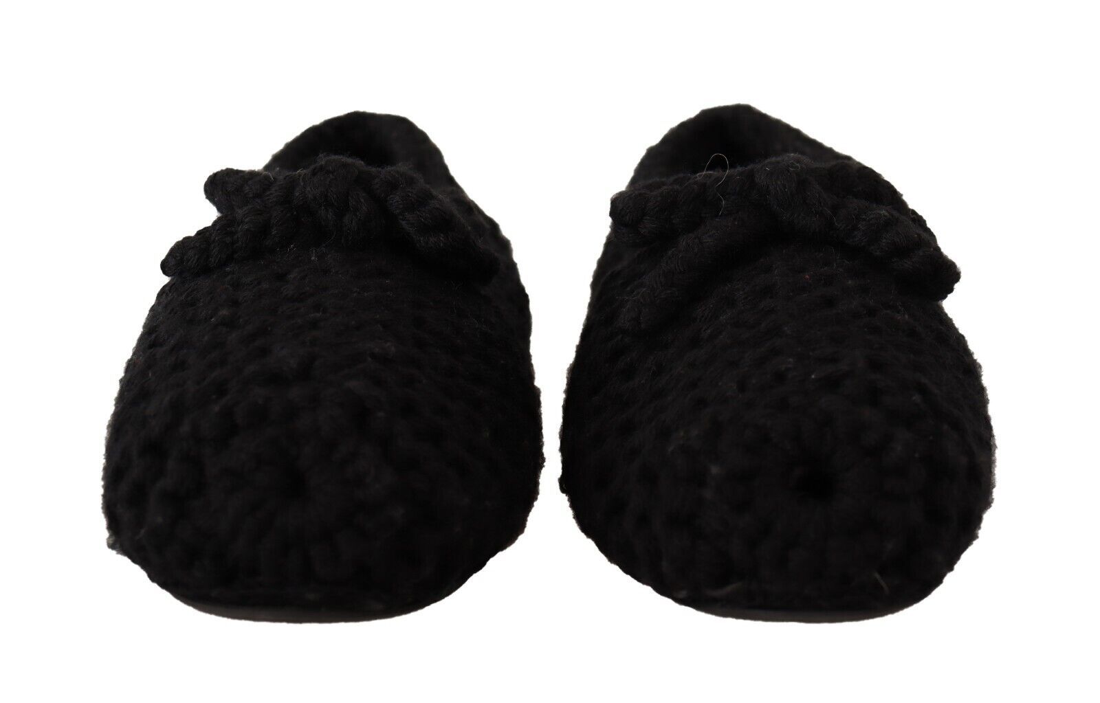 Dolce & Gabbana Black Slip On Ballerina Flats Wool Knit Shoes - SMARTMARTNZ