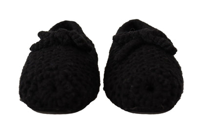 Dolce & Gabbana Black Slip On Ballerina Flats Wool Knit Shoes - SMARTMARTNZ