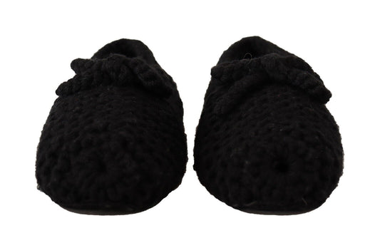 Dolce & Gabbana Black Slip On Ballerina Flats Wool Knit Shoes - SMARTMARTNZ