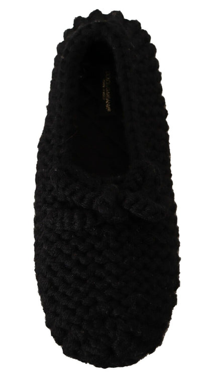 Dolce & Gabbana Black Slip On Ballerina Flats Wool Knit Shoes - SMARTMARTNZ