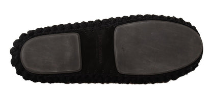 Dolce & Gabbana Black Slip On Ballerina Flats Wool Knit Shoes - SMARTMARTNZ