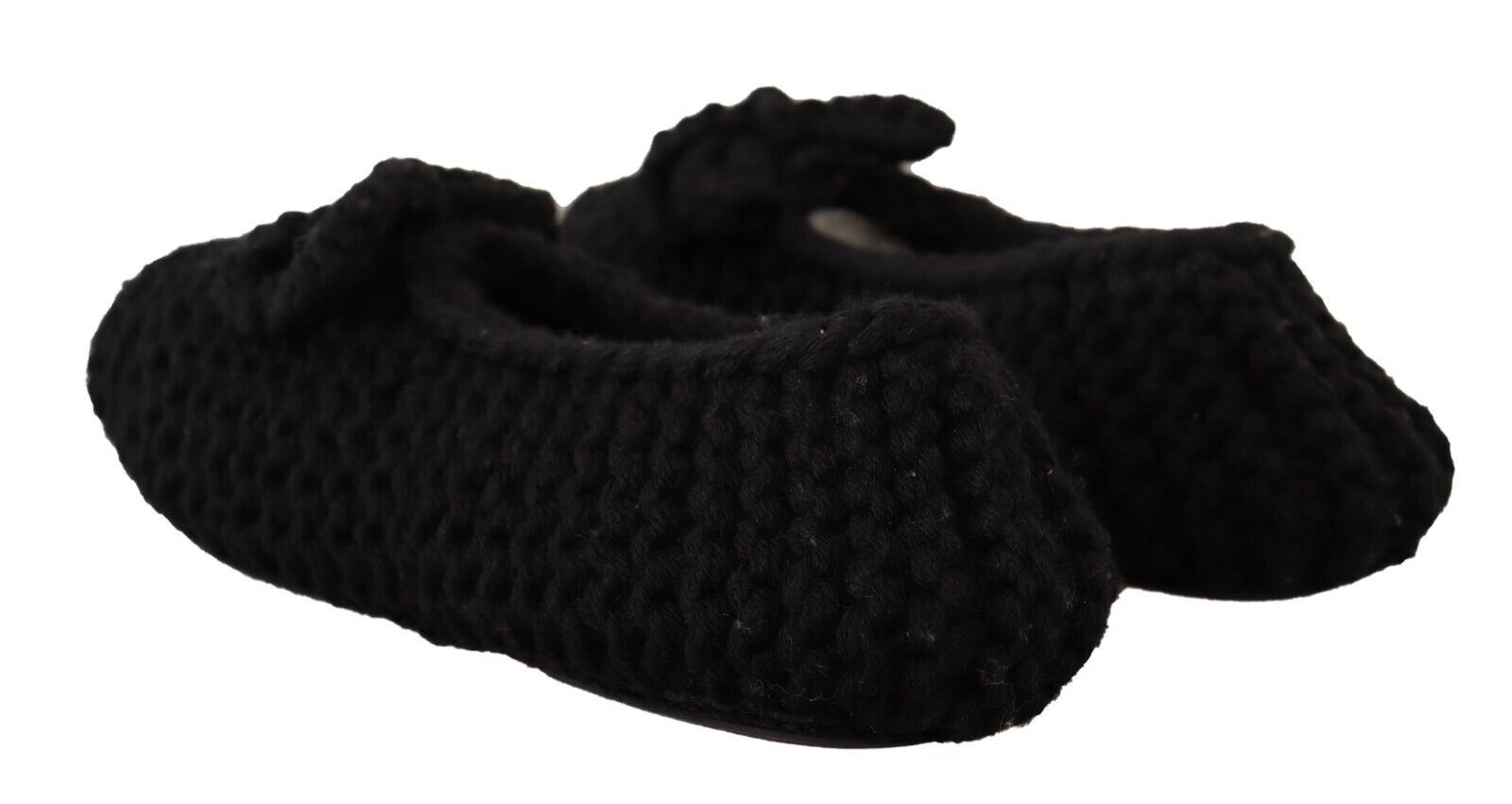 Dolce & Gabbana Black Slip On Ballerina Flats Wool Knit Shoes - SMARTMARTNZ