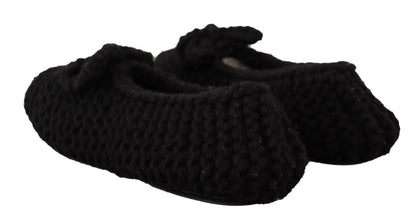 Dolce & Gabbana Black Slip On Ballerina Flats Wool Knit Shoes - SMARTMARTNZ