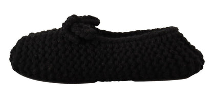 Dolce & Gabbana Black Slip On Ballerina Flats Wool Knit Shoes - SMARTMARTNZ