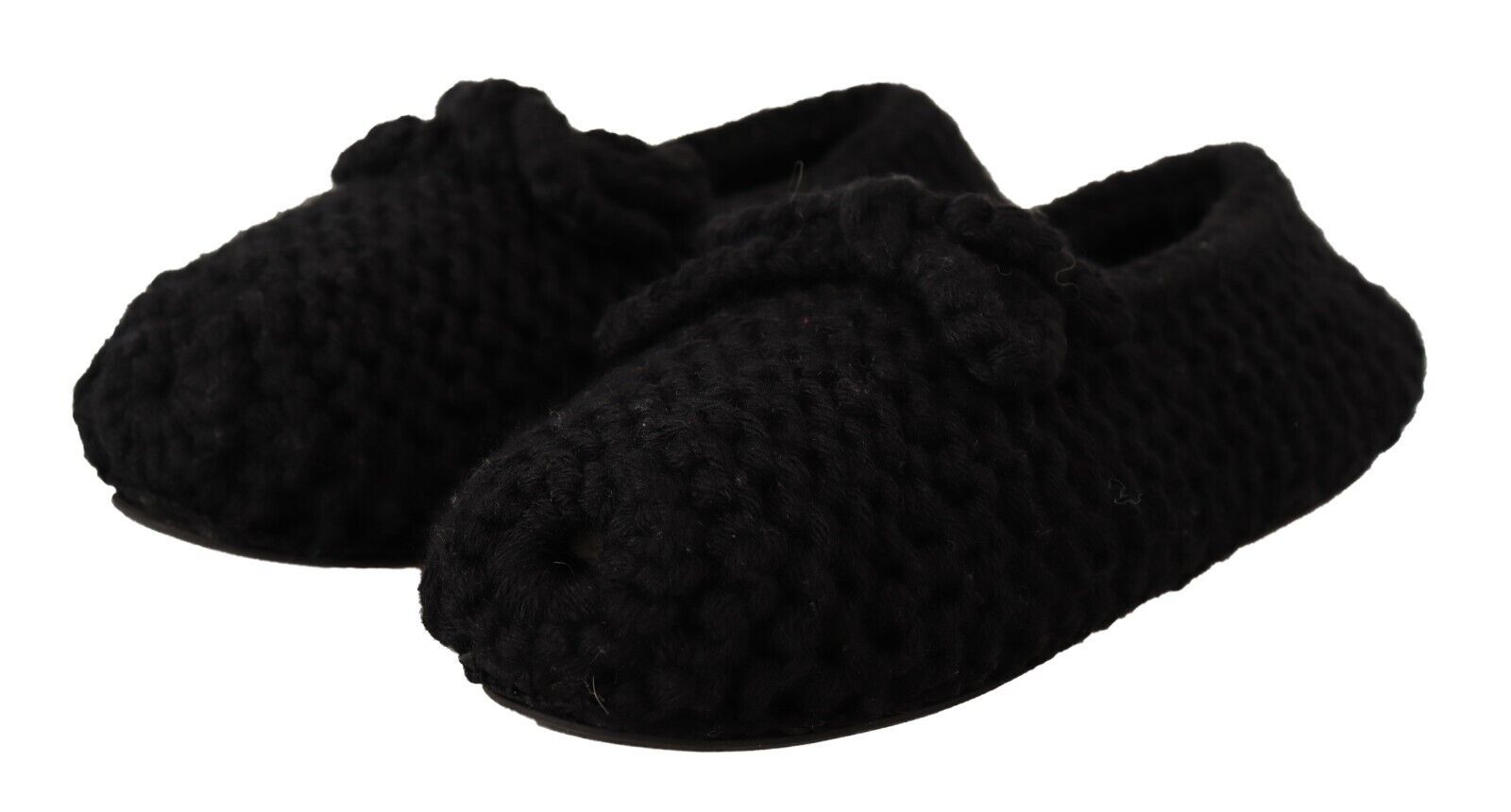 Dolce & Gabbana Black Slip On Ballerina Flats Wool Knit Shoes - SMARTMARTNZ