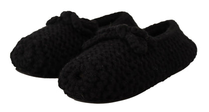 Dolce & Gabbana Black Slip On Ballerina Flats Wool Knit Shoes - SMARTMARTNZ