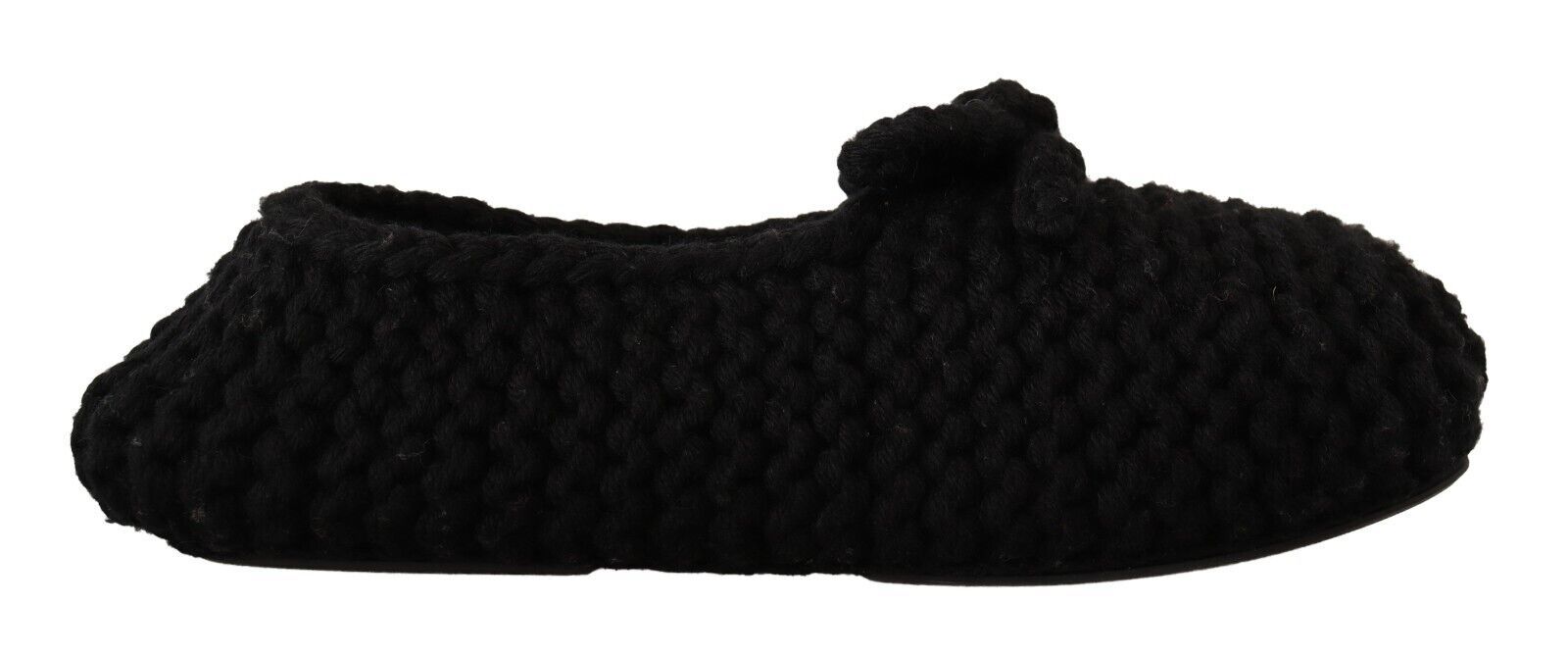 Dolce & Gabbana Black Slip On Ballerina Flats Wool Knit Shoes - SMARTMARTNZ