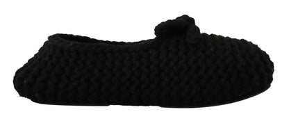 Dolce & Gabbana Black Slip On Ballerina Flats Wool Knit Shoes - SMARTMARTNZ