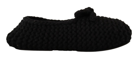 Dolce & Gabbana Black Slip On Ballerina Flats Wool Knit Shoes - SMARTMARTNZ