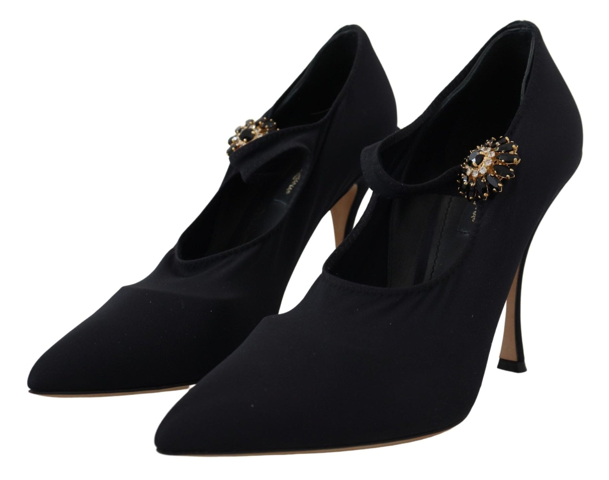 Dolce & Gabbana Black Socks Stretch Crystal Pumps Shoes - SMARTMARTNZ