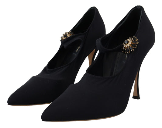 Dolce & Gabbana Black Socks Stretch Crystal Pumps Shoes - SMARTMARTNZ