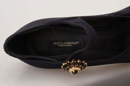 Dolce & Gabbana Black Socks Stretch Crystal Pumps Shoes - SMARTMARTNZ