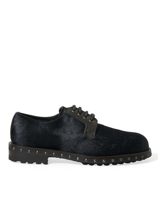 Dolce & Gabbana Black Stable Fur Derby SAN PIETRO Dress Shoes - SMARTMARTNZ