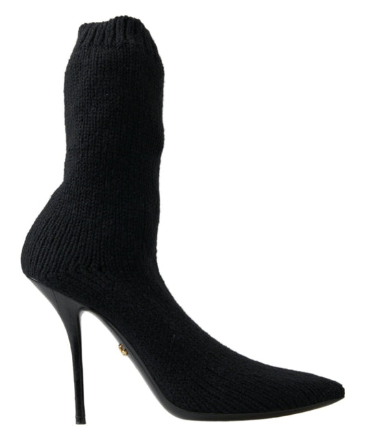 Dolce & Gabbana Black Stiletto Heel Mid Calf Women Boot Shoes - SMARTMARTNZ