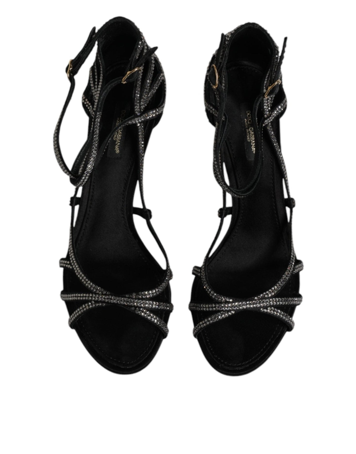 Dolce & Gabbana Black Strass Ankle Strap Heels Sandals Shoes - SMARTMARTNZ