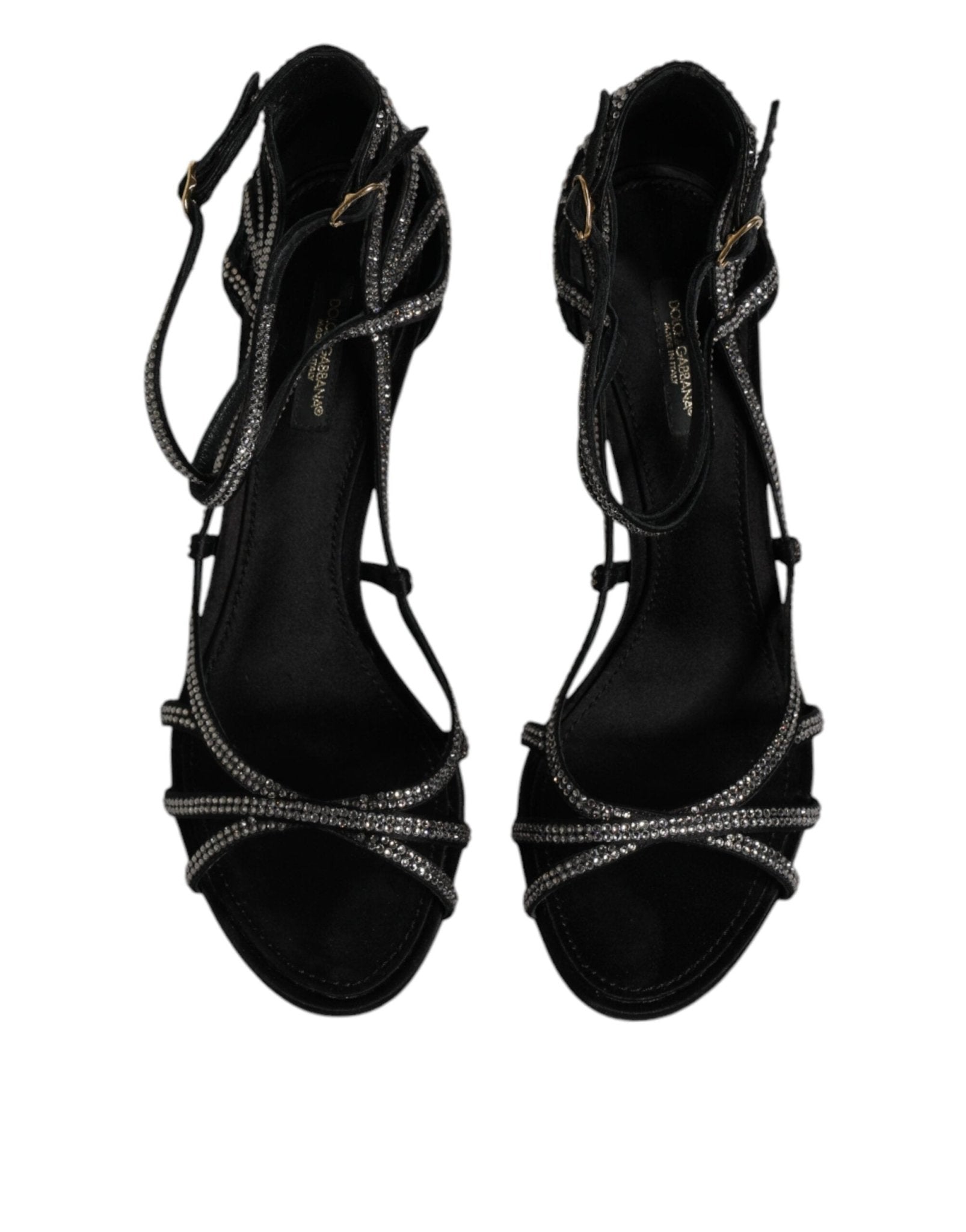 Dolce & Gabbana Black Strass Ankle Strap Heels Sandals Shoes - SMARTMARTNZ