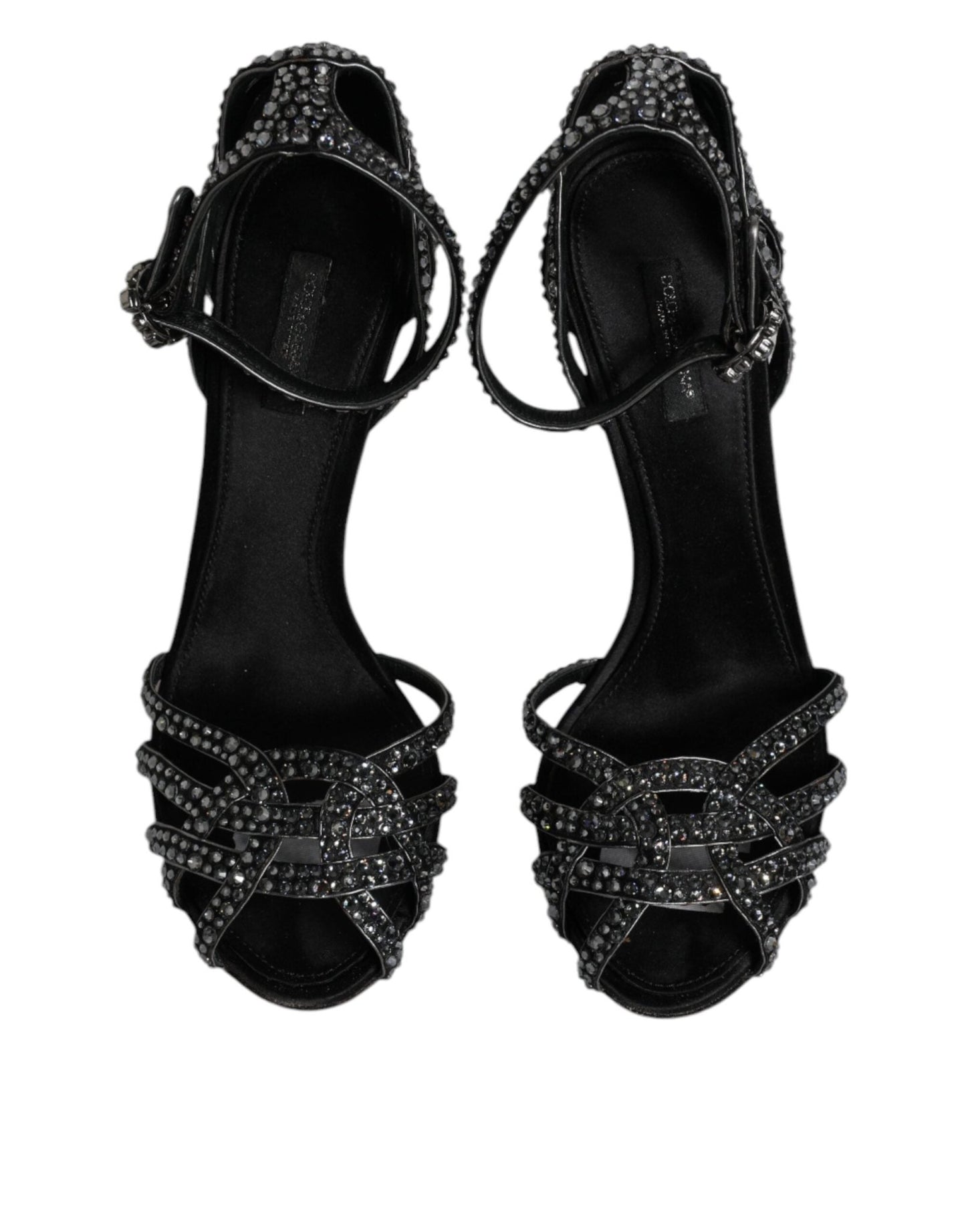 Dolce & Gabbana Black Strass Ankle Strap Heels Sandals Shoes - SMARTMARTNZ