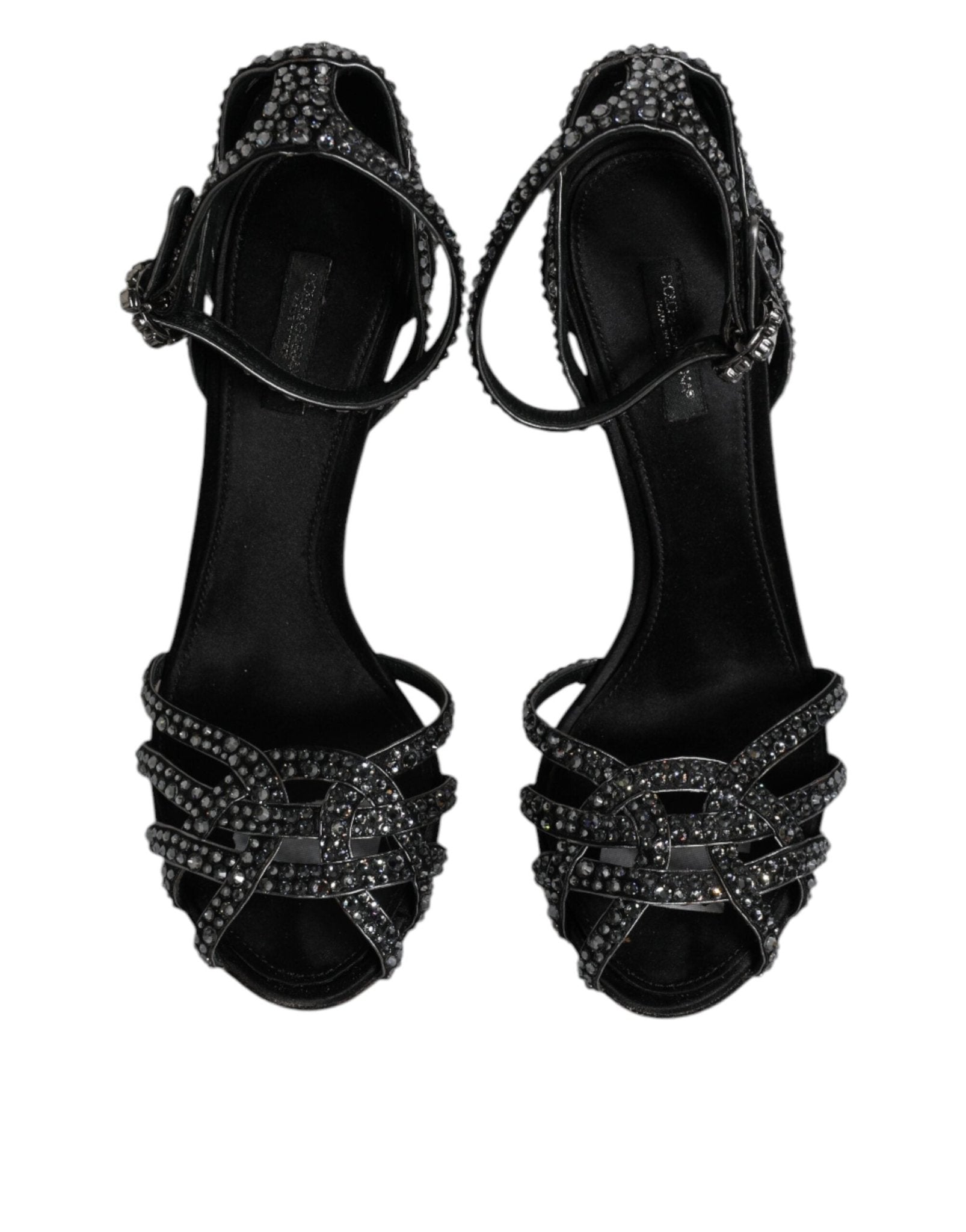 Dolce & Gabbana Black Strass Ankle Strap Heels Sandals Shoes - SMARTMARTNZ