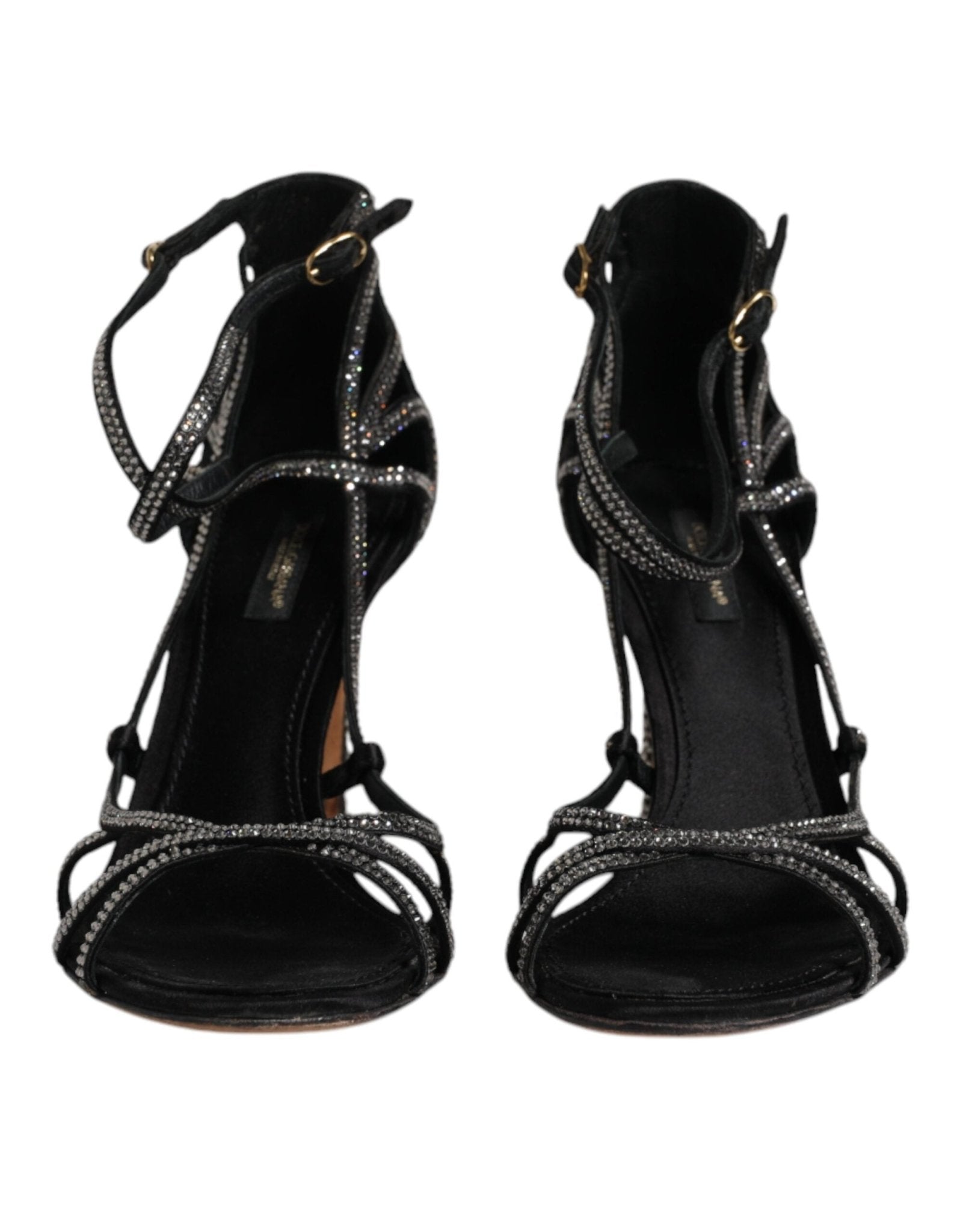 Dolce & Gabbana Black Strass Ankle Strap Heels Sandals Shoes - SMARTMARTNZ