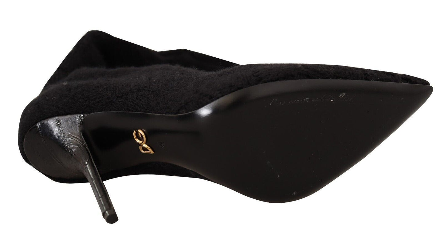 Dolce & Gabbana Black Stretch Socks Knee High Booties Shoes - SMARTMARTNZ