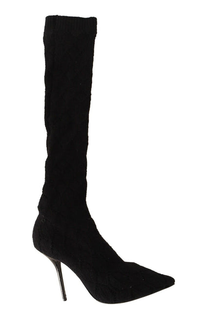 Dolce & Gabbana Black Stretch Socks Knee High Booties Shoes - SMARTMARTNZ