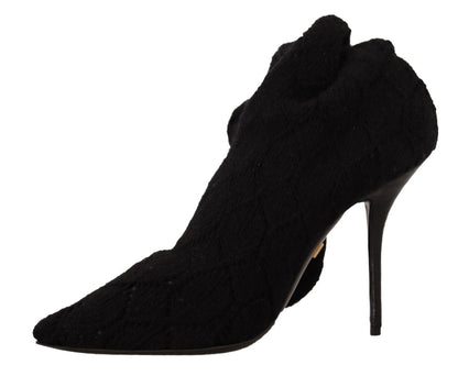 Dolce & Gabbana Black Stretch Socks Knee High Booties Shoes - SMARTMARTNZ