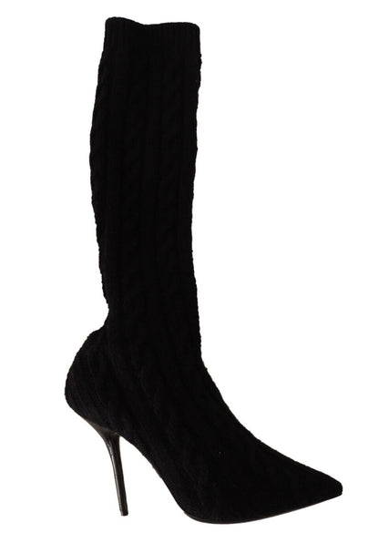Dolce & Gabbana Black Stretch Socks Knee High Booties Shoes - SMARTMARTNZ