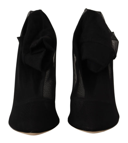 Dolce & Gabbana Black Stretch Tulle Stretch Boots Shoes - SMARTMARTNZ