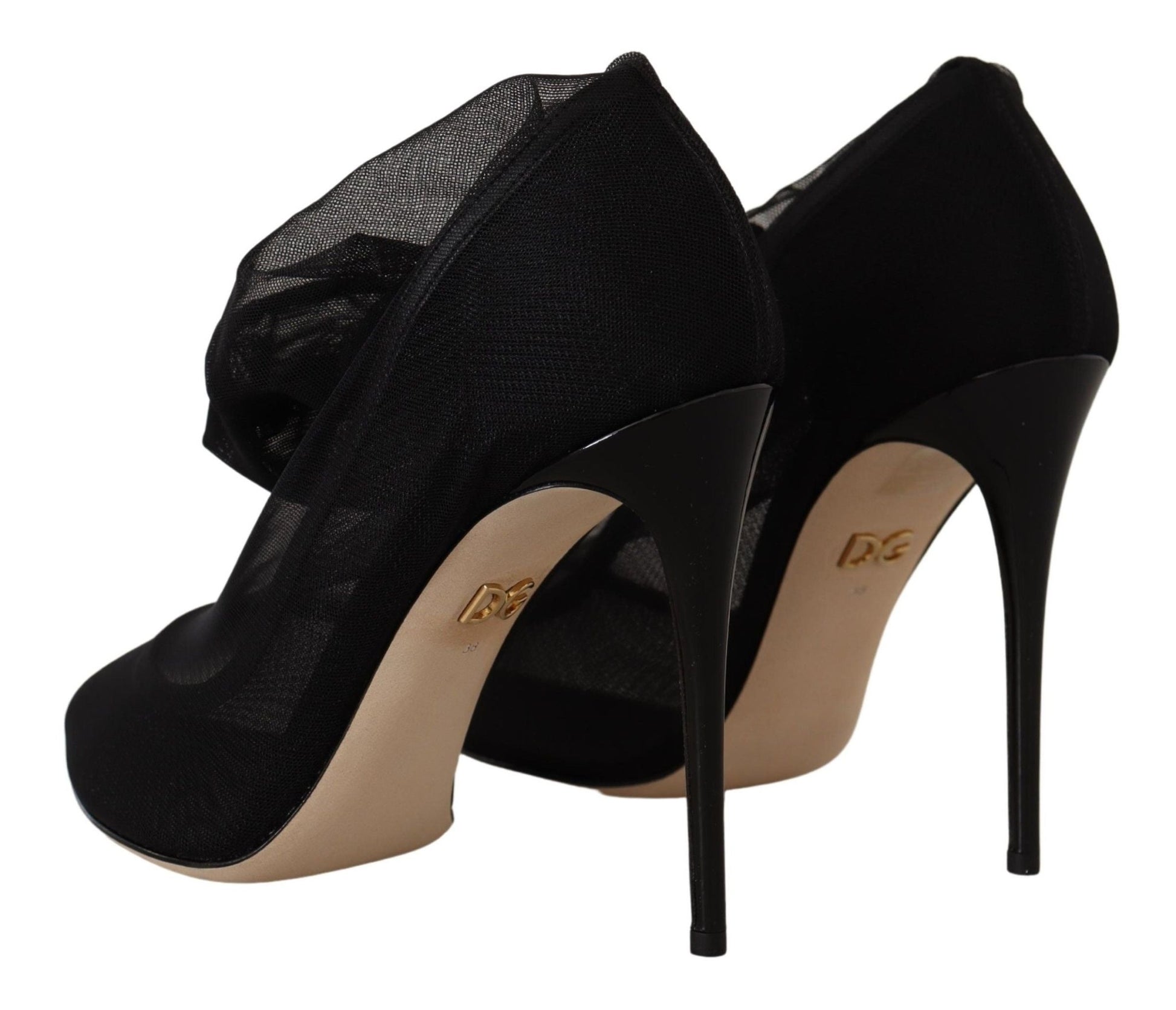 Dolce & Gabbana Black Stretch Tulle Stretch Boots Shoes - SMARTMARTNZ