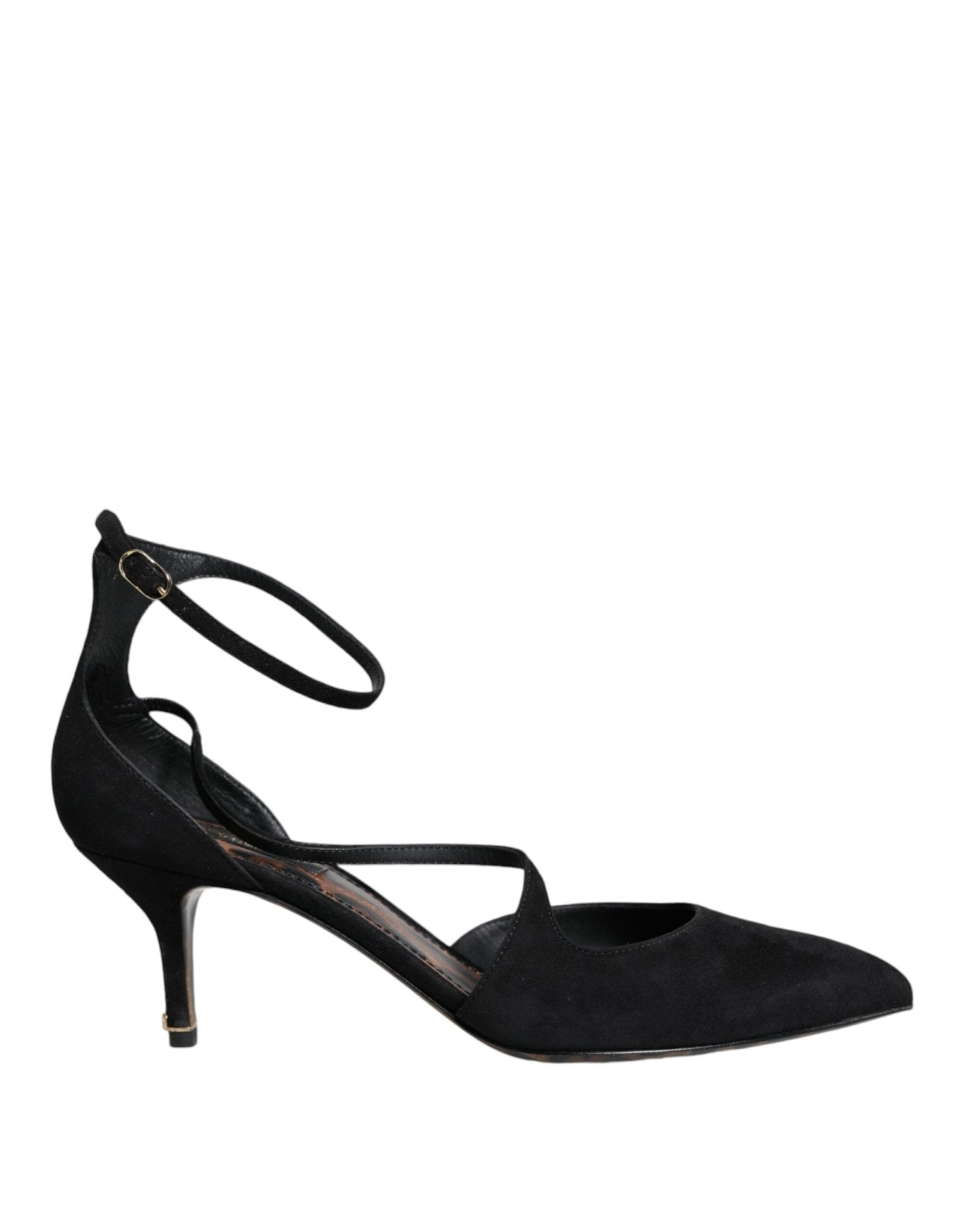 Dolce & Gabbana Black Suede Ankle Strap Heels Pumps Shoes - SMARTMARTNZ