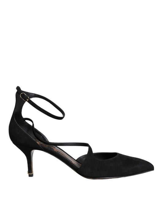 Dolce & Gabbana Black Suede Ankle Strap Heels Pumps Shoes - SMARTMARTNZ