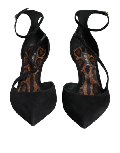 Dolce & Gabbana Black Suede Ankle Strap Heels Pumps Shoes - SMARTMARTNZ
