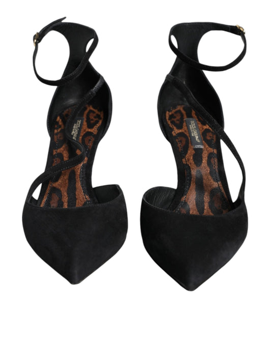 Dolce & Gabbana Black Suede Ankle Strap Heels Pumps Shoes - SMARTMARTNZ