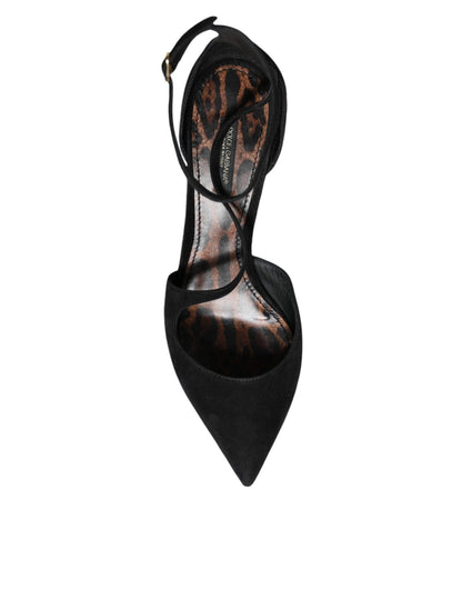 Dolce & Gabbana Black Suede Ankle Strap Heels Pumps Shoes - SMARTMARTNZ