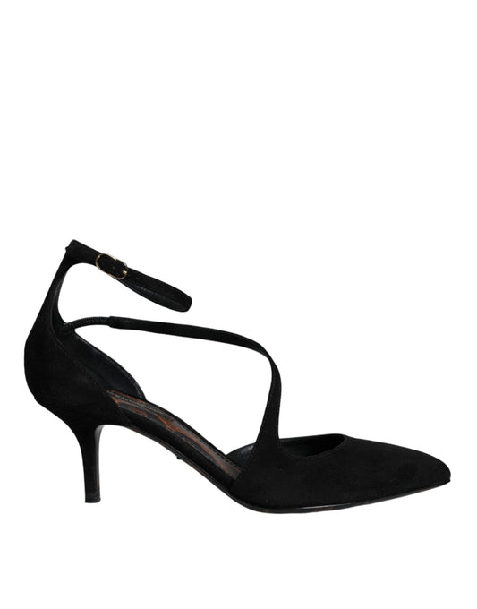 Dolce & Gabbana Black Suede Ankle Strap Pumps Heels Shoes - SMARTMARTNZ