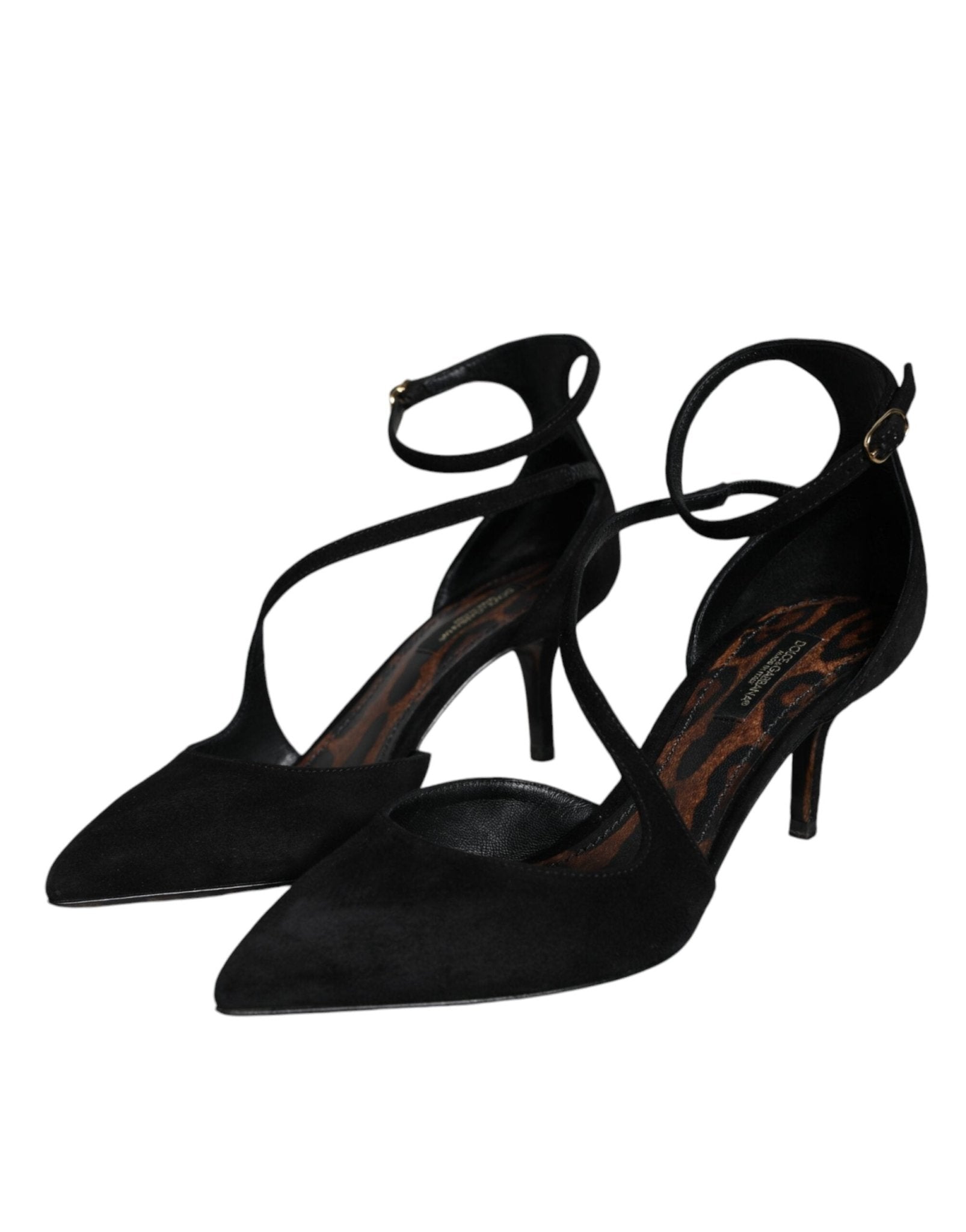 Dolce & Gabbana Black Suede Ankle Strap Pumps Heels Shoes - SMARTMARTNZ
