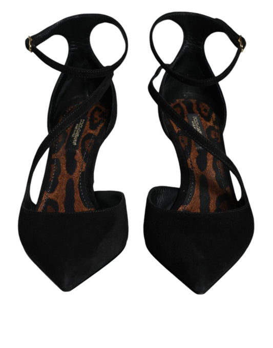 Dolce & Gabbana Black Suede Ankle Strap Pumps Heels Shoes - SMARTMARTNZ