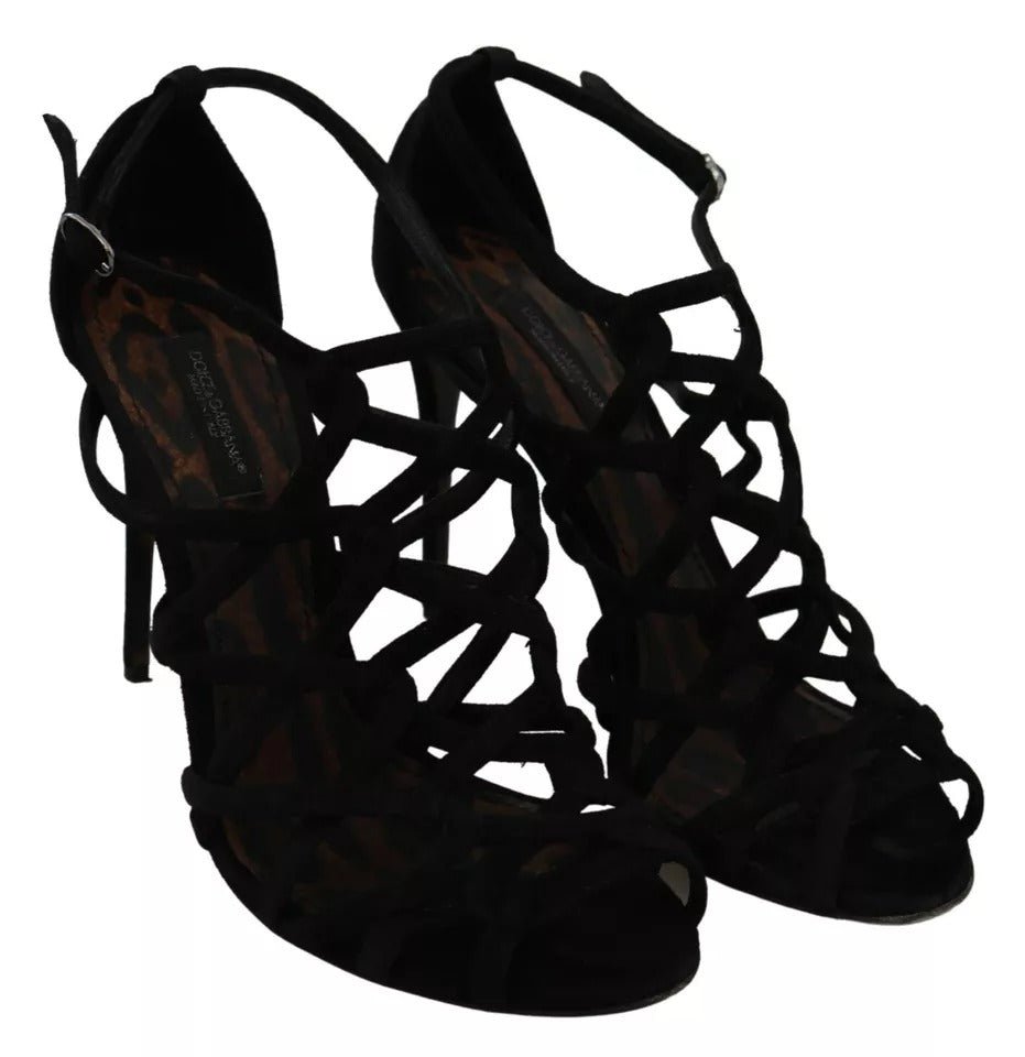 Dolce & Gabbana Black Suede Ankle Strap Stiletto Shoes - SMARTMARTNZ