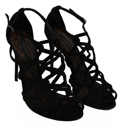 Dolce & Gabbana Black Suede Ankle Strap Stiletto Shoes - SMARTMARTNZ