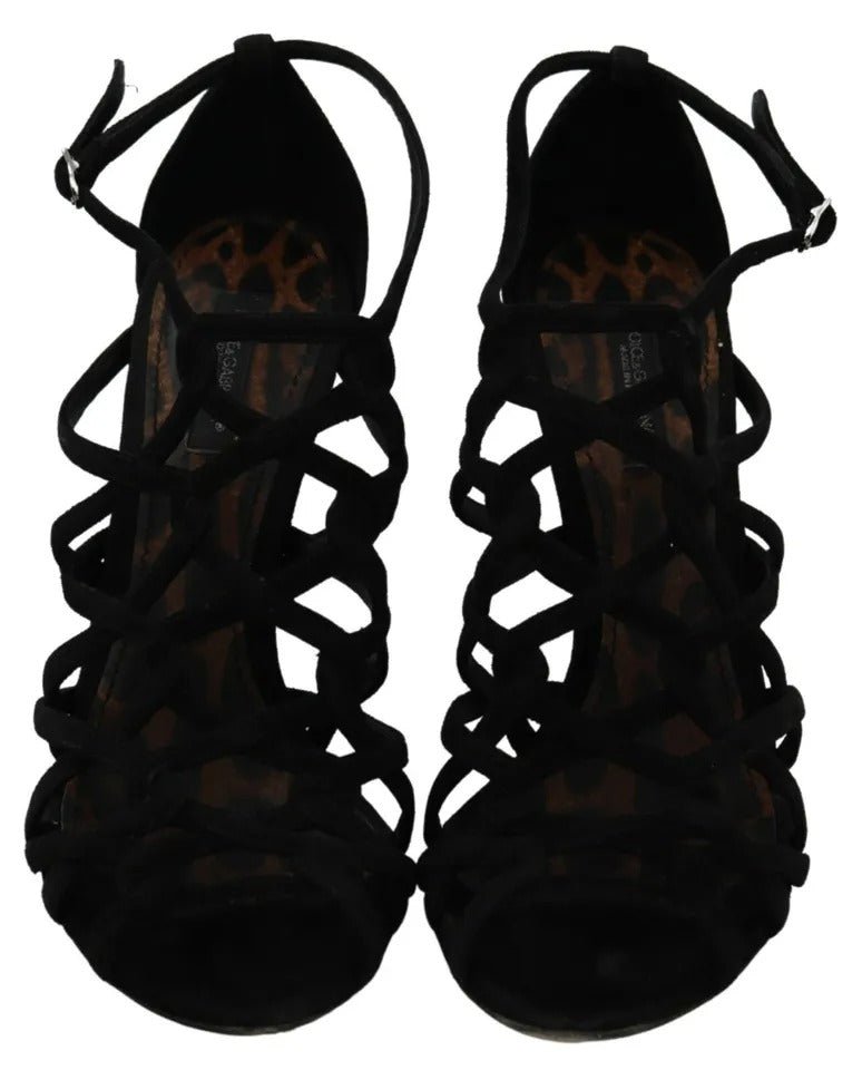 Dolce & Gabbana Black Suede Ankle Strap Stiletto Shoes - SMARTMARTNZ