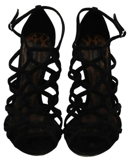 Dolce & Gabbana Black Suede Ankle Strap Stiletto Shoes - SMARTMARTNZ