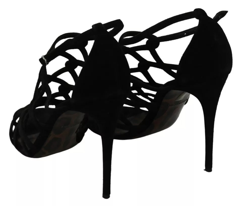 Dolce & Gabbana Black Suede Ankle Strap Stiletto Shoes - SMARTMARTNZ