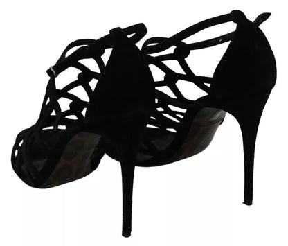 Dolce & Gabbana Black Suede Ankle Strap Stiletto Shoes - SMARTMARTNZ
